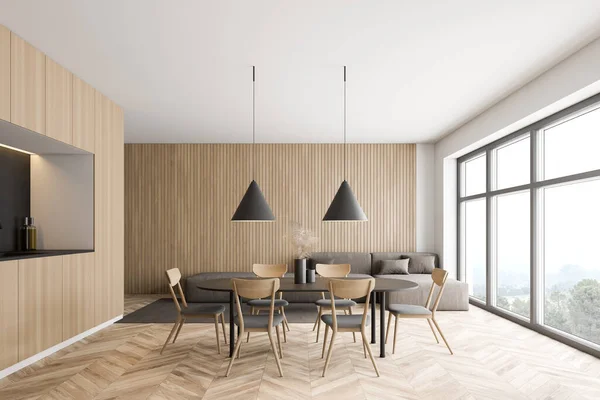 바닥이 파노라마같은 거실의 탁자와 렌더링 — 스톡 사진