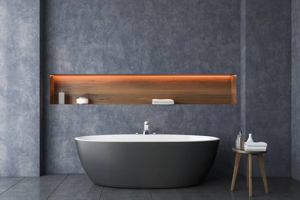 Interior Stylish Bathroom Concrete Walls Tiled Floor Comfortable Bathtub Rendering — Stock Photo, Image