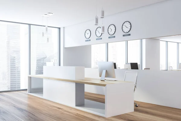 Comfortable White Reception Desk Standing Modern Office Waiting Room Corner — Stock Photo, Image