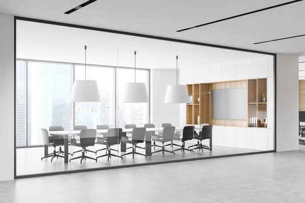 Ecke Des Stilvollen Büroraums Mit Konferenzraum Weiße Und Hölzerne Wände — Stockfoto