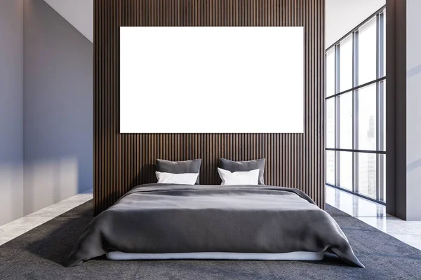 Interieur Eines Modernen Schlafzimmer Mit Dunklen Holz Und Grauen Wänden — Stockfoto