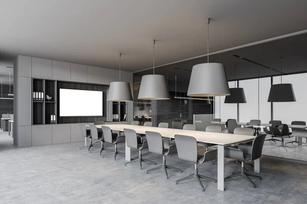 회색과 현대식 사무실 회의실 회의용 그리고 수평의 모조품이 포스터가 렌더링 — 스톡 사진