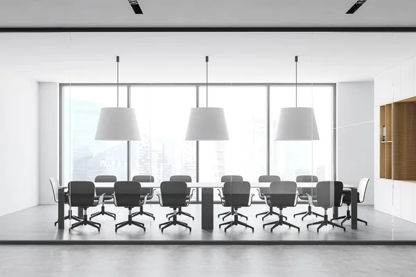 Interior Elegante Sala Oficinas Con Sala Reuniones Paredes Blancas Madera — Foto de Stock