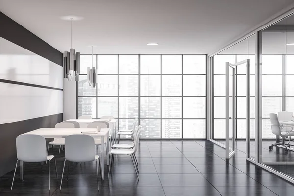 Interior Modern Office Meeting Room White Glass Walls Tiled Floor — Stock Photo, Image