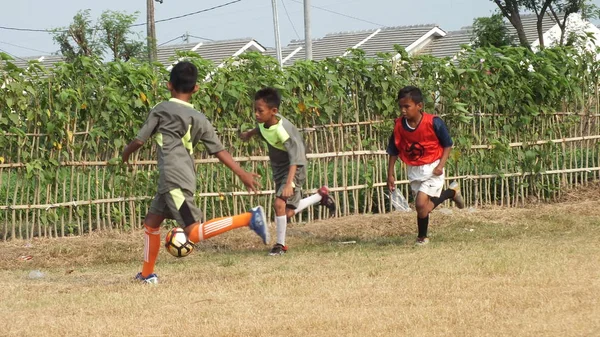 Bekasi Indonesia Agosto 2019 Partido Fútbol Infantil Para Dar Bienvenida — Foto de Stock