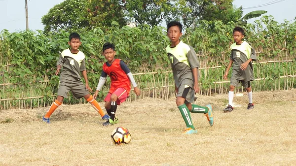 Bekasi Indonesia Agosto 2019 Partido Fútbol Infantil Para Dar Bienvenida — Foto de Stock