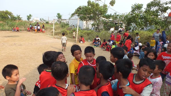 Bekasi Indonesia Agosto 2019 Partido Fútbol Infantil Para Dar Bienvenida — Foto de Stock