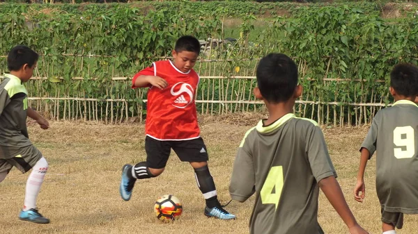 Bekasi Indonesia Agosto 2019 Partido Fútbol Infantil Para Dar Bienvenida — Foto de Stock
