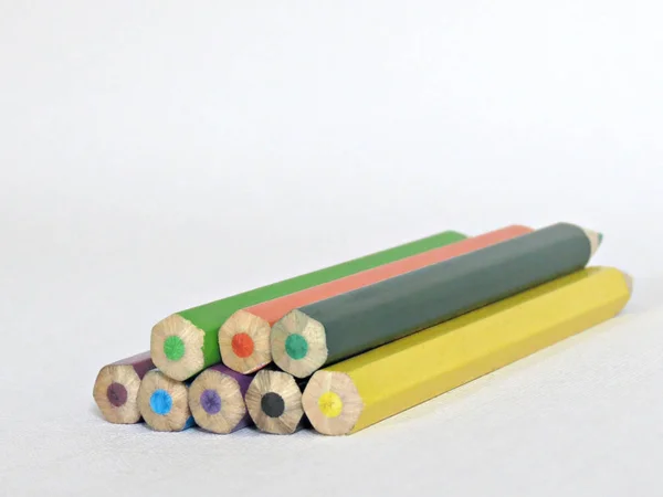 Tip of colored colored pencils on white background. Closeup — Stock Photo, Image