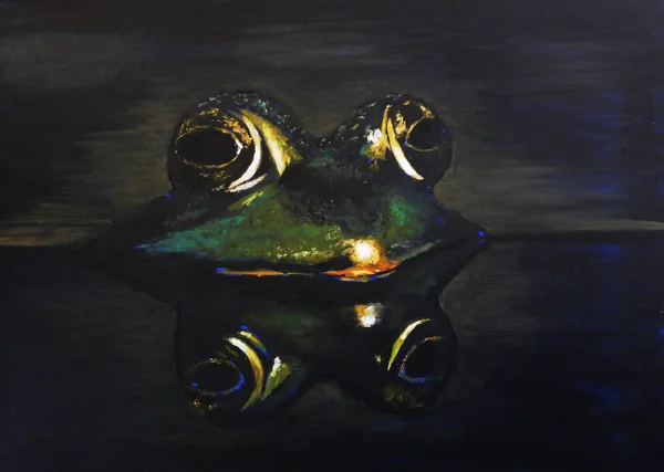 Frog Half Water Reflection Animal Oil Painting — Stock Photo, Image