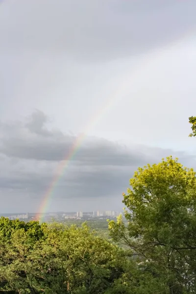 Regenbogen Über Straßenpark Unter Skyline — Stockfoto