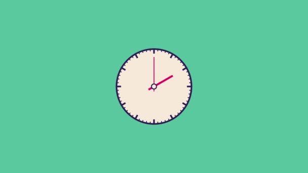 Graue Uhr mit beweglichen rosa Pfeilen auf türkisfarbenem Hintergrund, Videoanimation. — Stockvideo