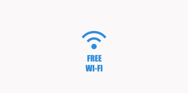 wi-fi free blaue Beschriftung und Symbol mit Animation auf weißem Hintergrund.