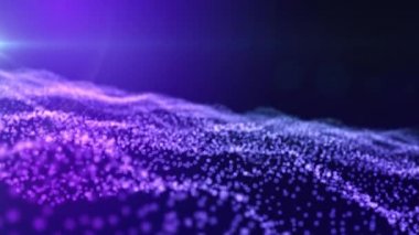 Dalgalı parlak mavi ve mor parçacıkların arka planı dalgalı yüzey oluşturur.