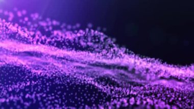 Karanlıkta ışıldayan parlak parçacıklar degrade parlayan mor dalgalı arka plan.