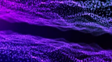 Karanlıkta parlayan salınımlı ışık parçacıkları ile dalgalı hareketli arka plan.