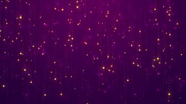 Mor arka plan üzerinde sorunsuz döngü yağmur olarak sarı parlak parçacıklar animasyon.