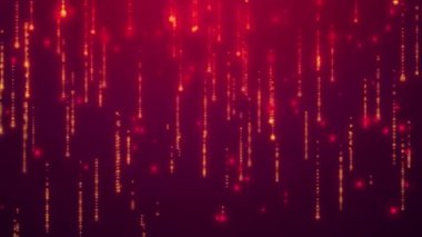 Ateşli turuncu parlak parçacıklar ve çizgili animasyon mor arka plan üzerinde yağmur gibi.