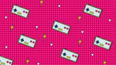 Retro video oyunu joysticks denetleyicileri pembe arka plan üzerinde video klip.