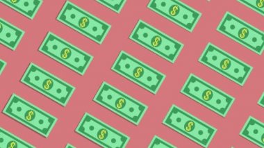 Pembe arka plan üzerinde akan dolar faturaları ile Para finans video animasyon.