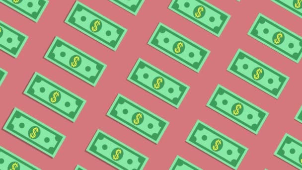 Money finance video animation with flowing dollars bills on pink background. — Stock Video