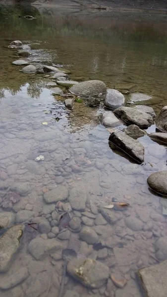 Steinweg Durch Einen Gebirgsbach Mit Klarem Wasser — Stockfoto