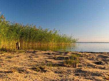 Güzel göl ve mavi gökyüzü, yansıma ile yaz güneşli gün, Burtnieks göl, Letonya