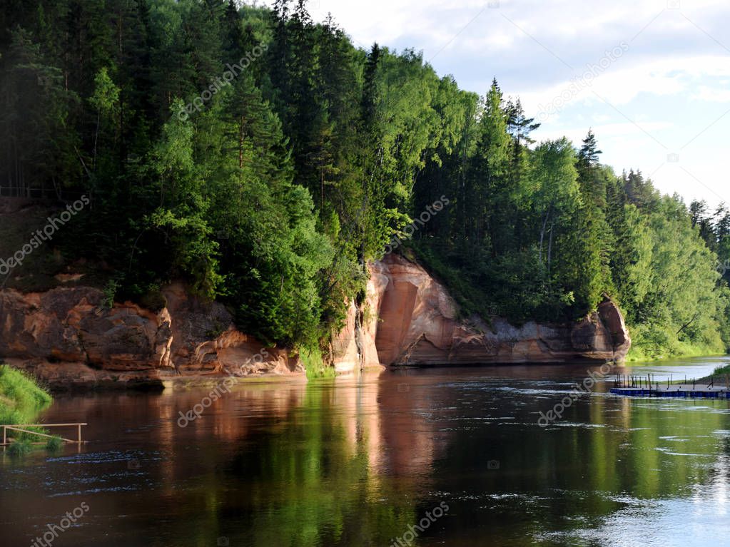 beautiful sandstone cliffs, beautiful colors, river Gauja, Ergu cliffs, Latvia