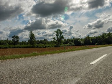 yol ve çayırlanscape, bulutlu gün