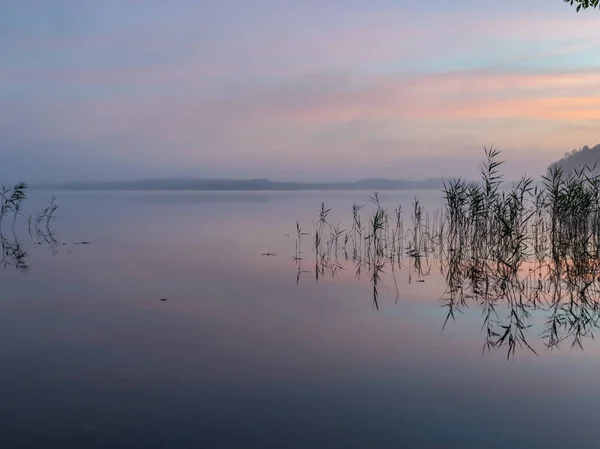 Der Blaurote Hintergrund Des Augstroze Lielezers Lake Mit Dicken Bäumen — Stockfoto