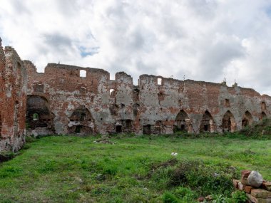 etkileyici kalıntıları, kale 1266 yılında inşa, kırmızı tuğla duvarlar, duvarlarda ağaçlar, Castle Brandenburg, Kaliningrad Oblast, Rusya