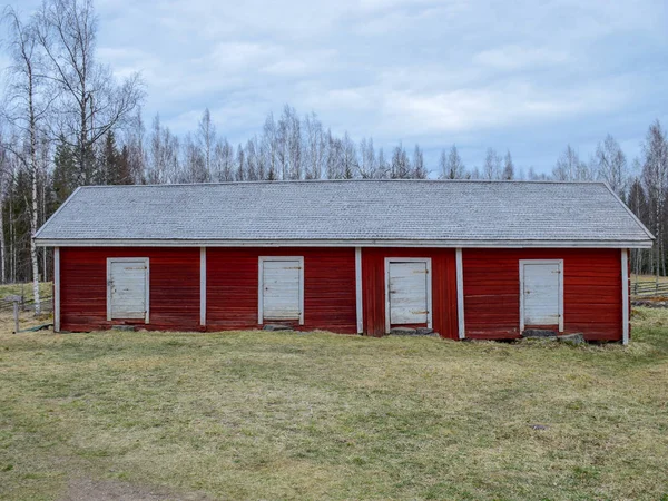 Picture Scandinavian Style Red Very Old Wooden House Wooden Tile — Stock Photo, Image