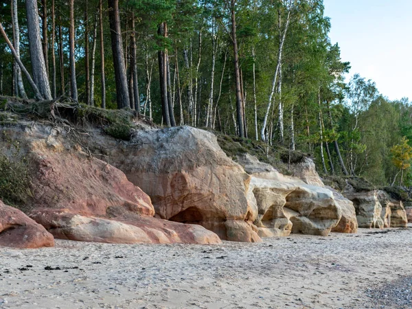 Краєвид Піщанику Скеля Вечірній Світ Узбережжя Везеж Латвія — стокове фото