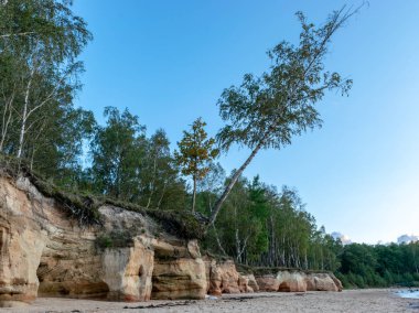 kumtaşı uçurum, ilginç kum yapısı ve oluşumları ile peyzaj, Veczemju clifts, Letonya