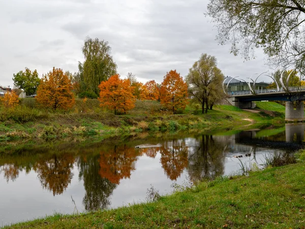 Maravilloso Paisaje Otoño Con Árboles Magníficos Coloridos Junto Río Hermosos —  Fotos de Stock