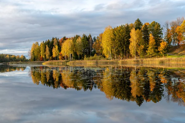 Wonderful Autumn Landscape Gorgeous Colorful Trees Water Beautiful Reflections Water Stock Image