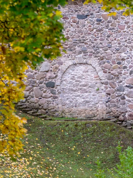 Stare Ruiny Zamku Kolorowe Drzewa Jesienią — Zdjęcie stockowe