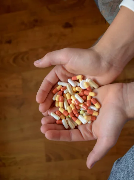 Picture Human Hands Holding Medicine Pills Capsules — Stock Photo, Image