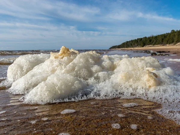 white foam on the sea shore, texture, abstract water reflections, sea sand, natural view of abstract photo concept