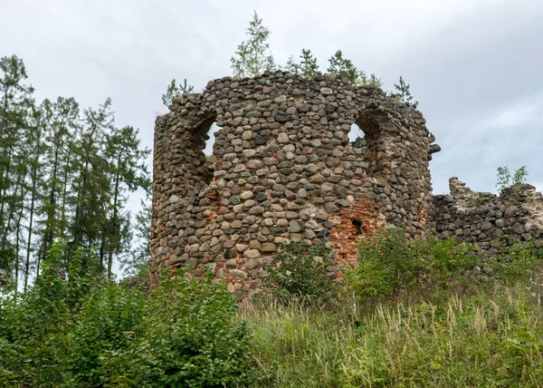Stare Średniowieczne Kamienne Ruiny Zamku Ruiny Zamku Ergeme Łotwa — Zdjęcie stockowe
