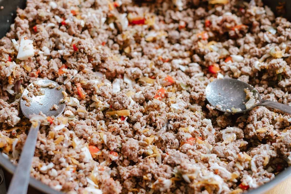 Carne Preparada Para Burritos Empanas Argentinas Concepto Cocina Casera Alimentos —  Fotos de Stock