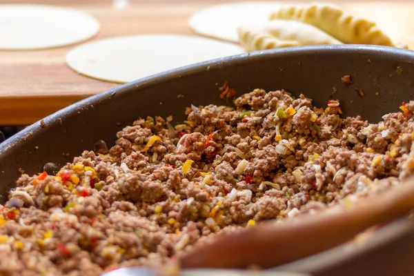 Carne Preparada Para Burritos Empanas Argentinas Concepto Cocina Casera Alimentos —  Fotos de Stock