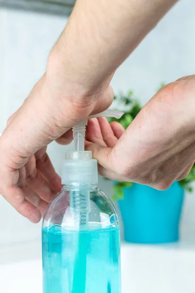 Cómo Usar Las Manos Limpiadoras Gel Hidroalcohólico Concepto Desinfección Manos — Foto de Stock