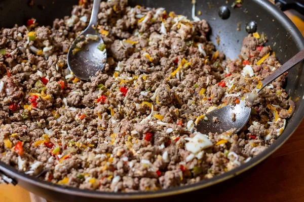 Una Sartén Llena Burritos Carne Mexicana Concepto Alimentos Tex Mex —  Fotos de Stock