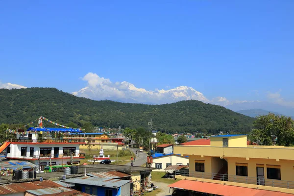 A Nézd meg Annapurna hegyvonulat Pokhara, Nepál — Stock Fotó