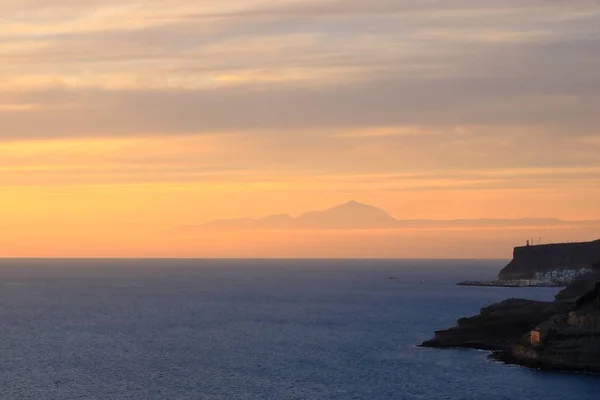 Zonsondergang Canarische Eilanden Uitzicht Vanaf Gran Canaria Naar Tenerife Teide — Stockfoto