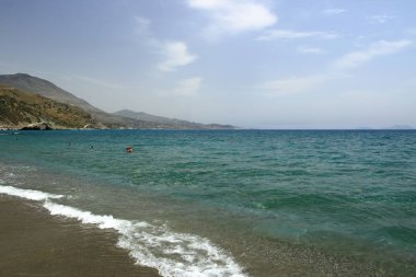 Preveli'de Nehir ve palmiye ormanı çevresinde manzara, Güney Girit, Yunanistan