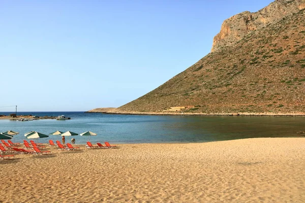 Stavros, Kreta/Grecja-maj 27 2019: zdjęcie z słynnej plaży Zorba grecki w Stavros na Krecie — Zdjęcie stockowe