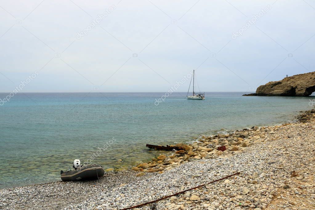 Chair on the beach of Tripiti in Gavdos island. Tripiti is the southernmost point of Europe.