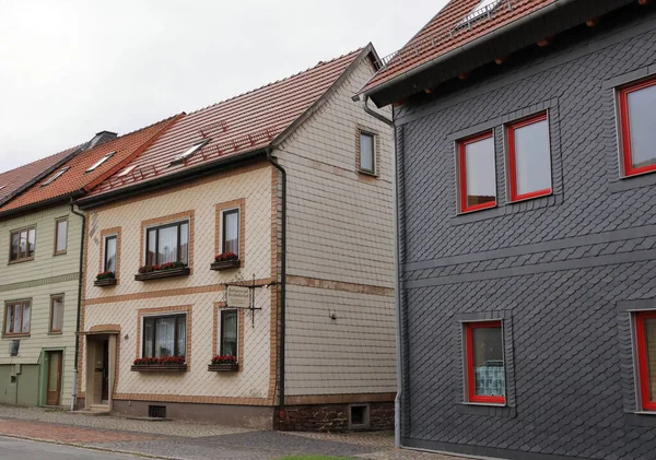 Façades Typiques Ardoise Vieilles Maisons Thuringe Allemagne — Photo